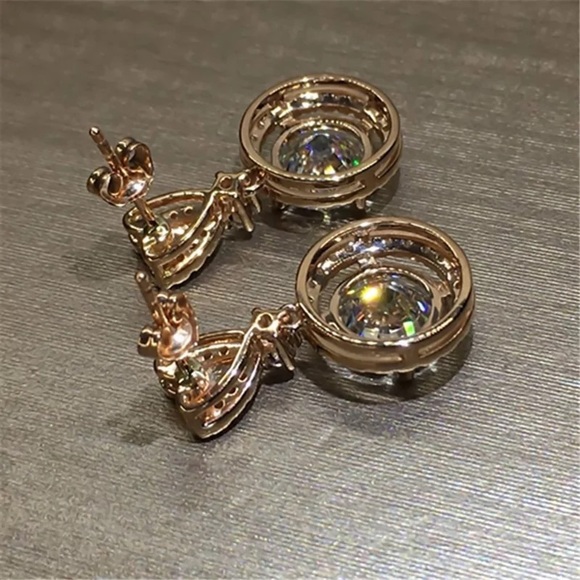 Gold Heart Stud with Round CZ Earrings - Picture 3 of 3